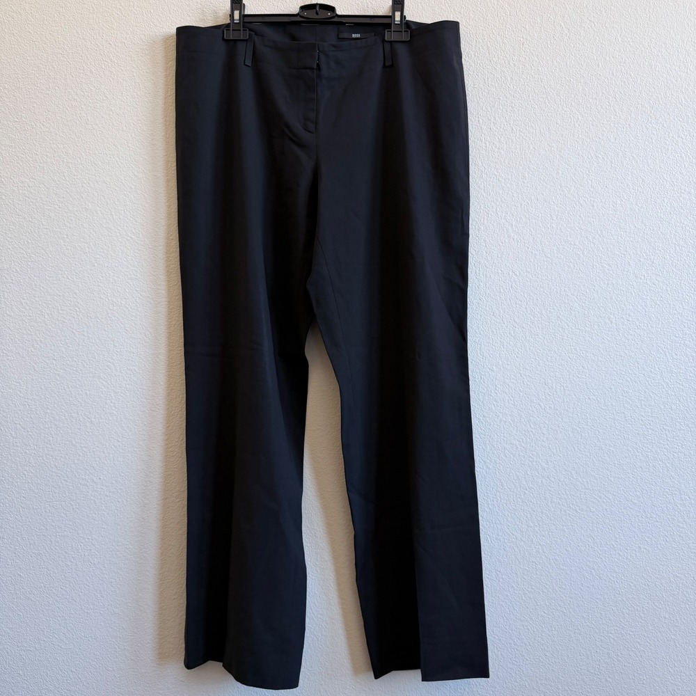 Hugo Boss Tulia4 Black Wool Blend Straight Leg Dress Pants Womens Size 12 IT 48